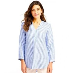 L.L. Bean Blue and White Striped Linen Tunic Shirt